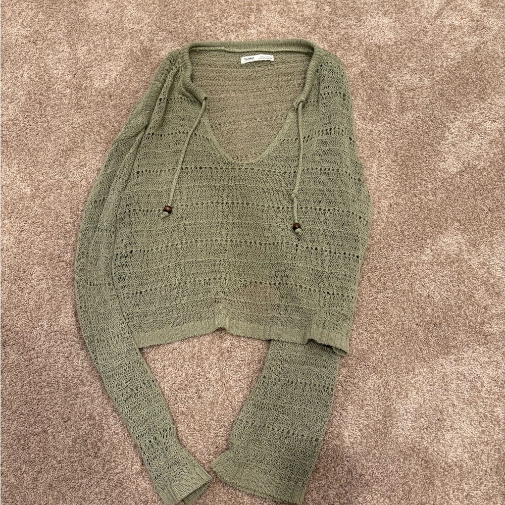 Pull&Bear Green Crochet Sweater